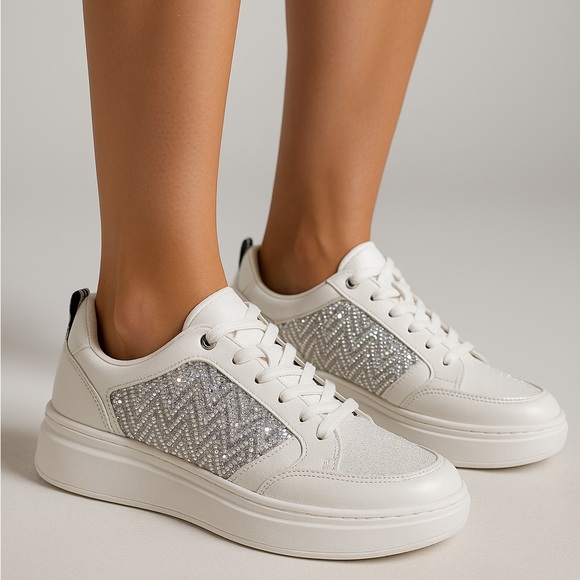 ALDO 🤍 Women's White & Silver Rhinestone Sneakers (Size 9) 🏷️ NEW w TAGS - Picture 15 of 15